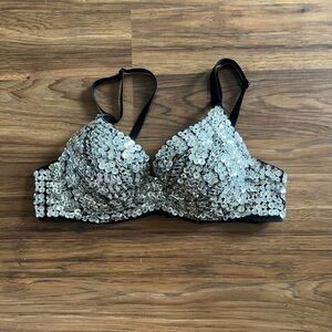 Sequin Embellished Black and Silver Bra